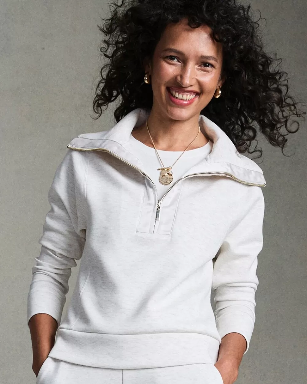 Sale Zenergy® Heathered Scuba Satin Trim Sweatshirt Tops | Activewear