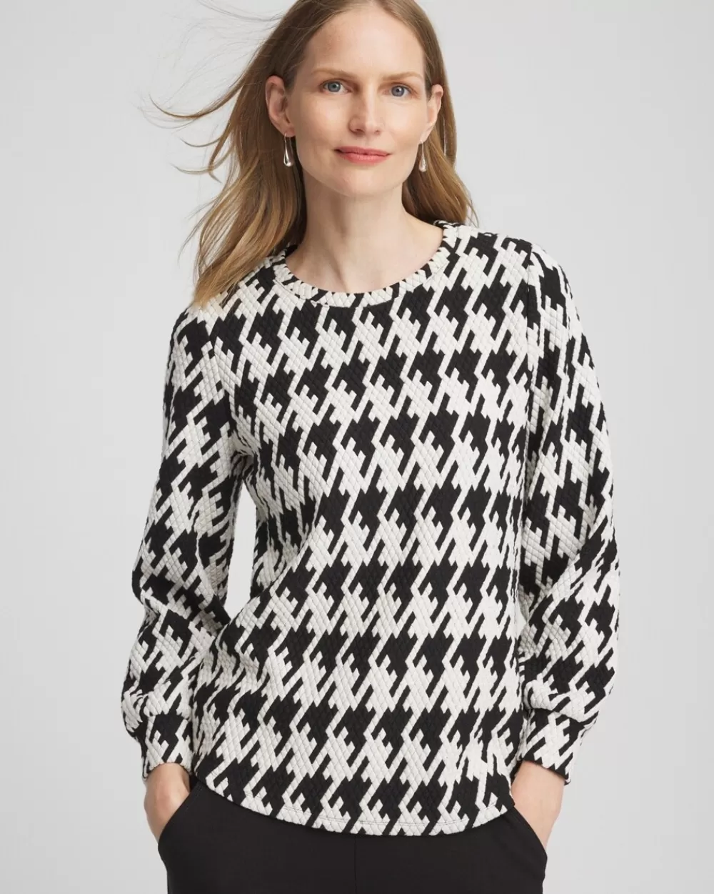 Hot Zenergy® Houndstooth Long-Sleeve Top Tops