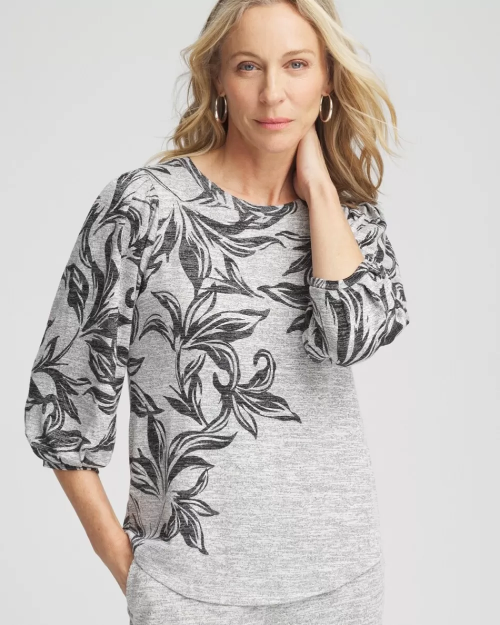 Flash Sale Zenergy® Soft Essentials Floral 3/4 Sleeve Top Tops