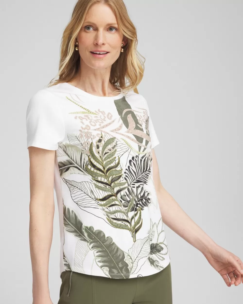 New Zenergy® UPF Embroidered Leaves Tee Tops