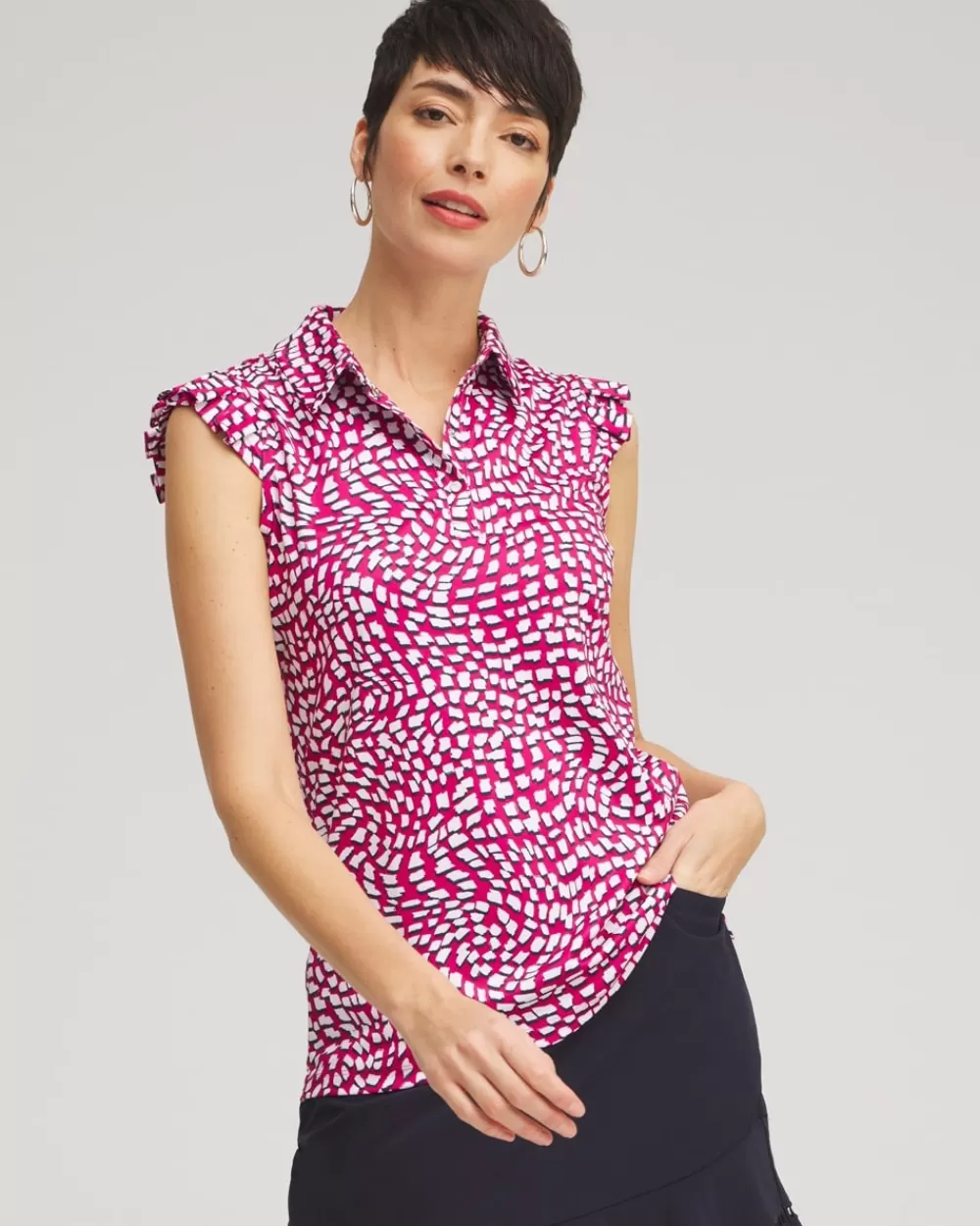 Sale Zenergy® UPF Knit Ruffle Polo Tops