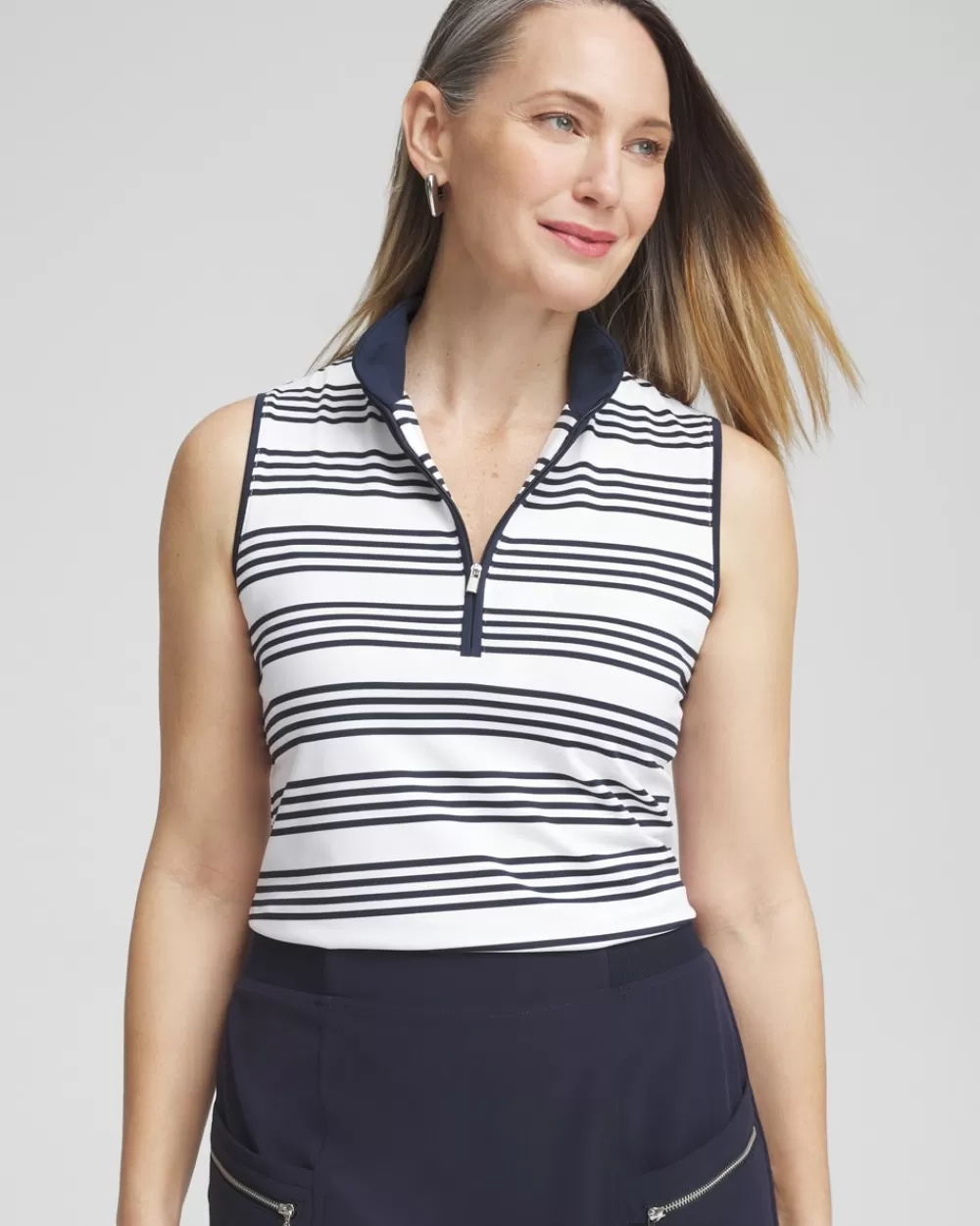 Store Zenergy® UPF Knit Stripe Polo Tank Tops