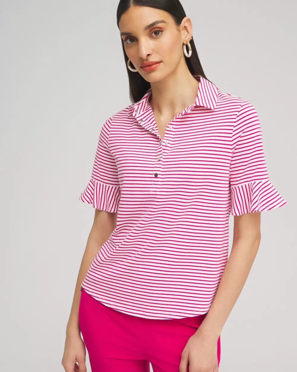 Online Zenergy® UPF Knit Stripe Ruffle Polo Tops