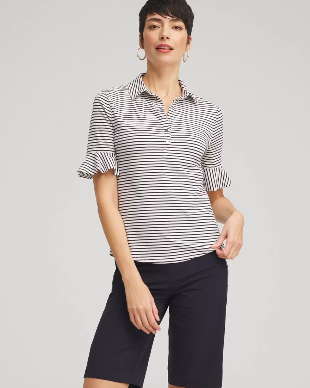 Online Zenergy® UPF Knit Stripe Ruffle Polo Tops