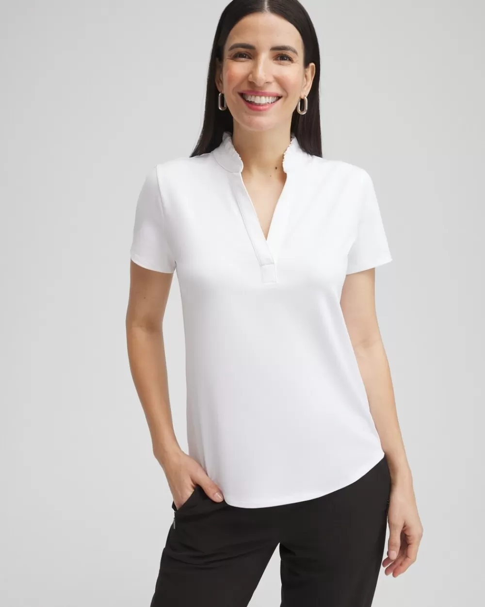 Best Sale Zenergy® UPF Ruffle Neck Polo Tops