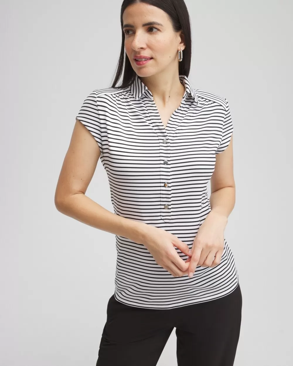 Sale Zenergy® UPF Stripe Cap Sleeve Polo Tops