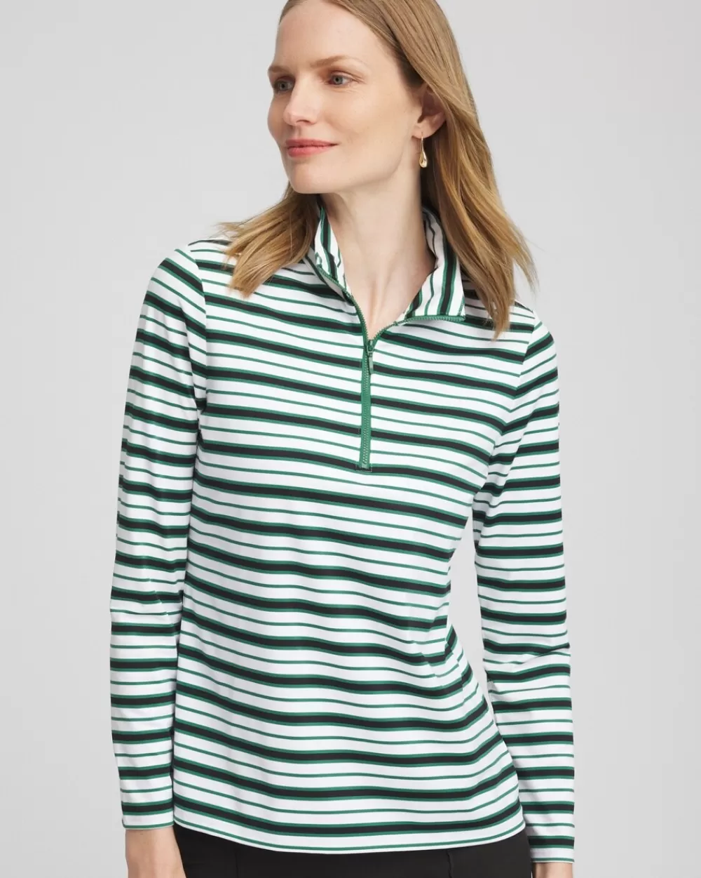 New Zenergy® UPF Striped Mock Neck Golf Top Tops